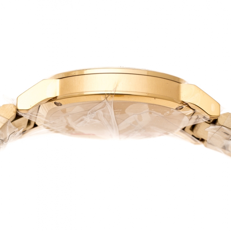 Pre Owned Burberry Gold Check Stamped Gold Plated Stainless Steel The City BU9038 Unisex Wristwatch 38 mm