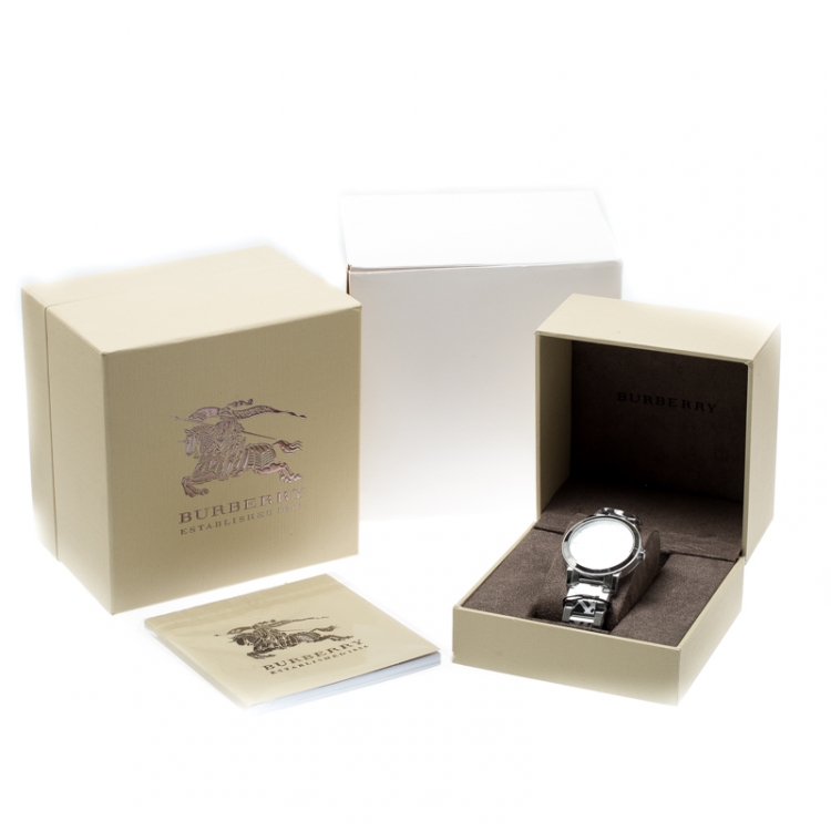 Pre Owned Burberry Silver Check Stamped Stainless Steel The City BU9037 Unisex Wristwatch 38 mm
