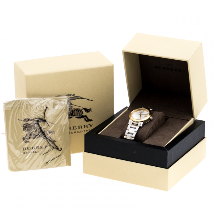 Pre Owned Burberry Silver Gold Plated Stainless Steel BU9115 Women's Wristwatch 34MM