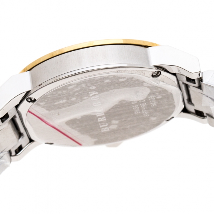 Pre Owned Burberry Silver Gold Plated Stainless Steel BU9115 Women's Wristwatch 34MM