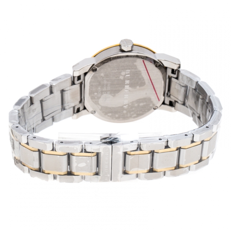 Pre Owned Burberry Silver Gold Plated Stainless Steel BU9115 Women's Wristwatch 34MM