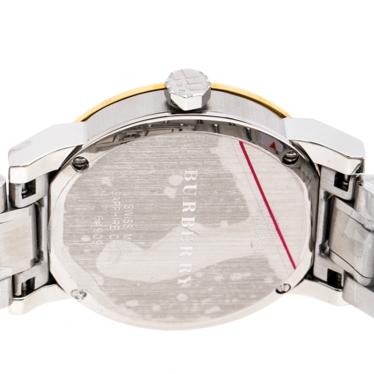 Pre Owned Burberry Silver Gold Plated Stainless Steel BU9115 Women's Wristwatch 34MM