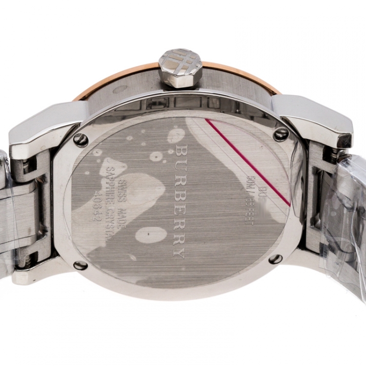 مملوكة مسبقًا Burberry Silver White Two Tone Stainless Steel BU9105 Women's Wristwatch 34 mm