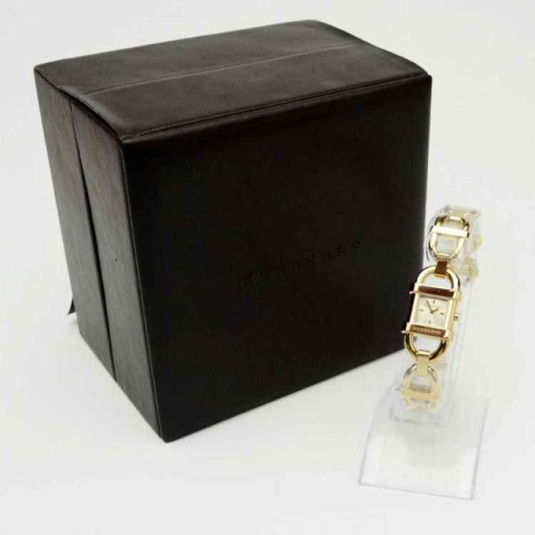 Pre Owned Burberry Gold Plated Stainless Steel Womens Wristwatch 17 MM