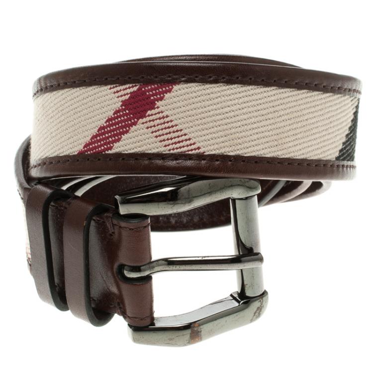 مملوكة مسبقًا Burberry Brown Super Nova Check Fabric and Leather Trim Belt 100cm 