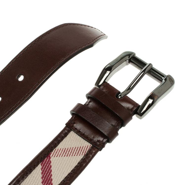 مملوكة مسبقًا Burberry Brown Super Nova Check Fabric and Leather Trim Belt 100cm 