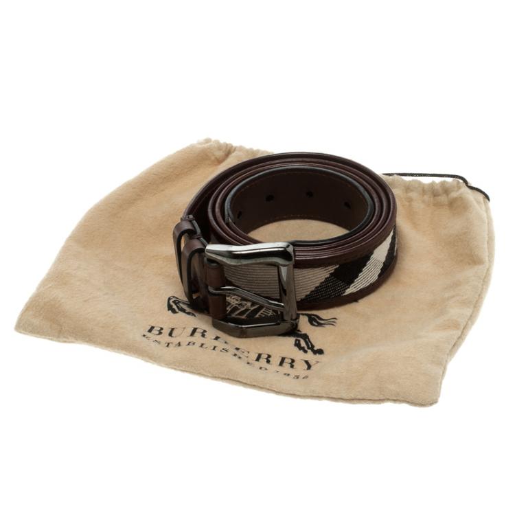 مملوكة مسبقًا Burberry Brown Super Nova Check Fabric and Leather Trim Belt 100cm 