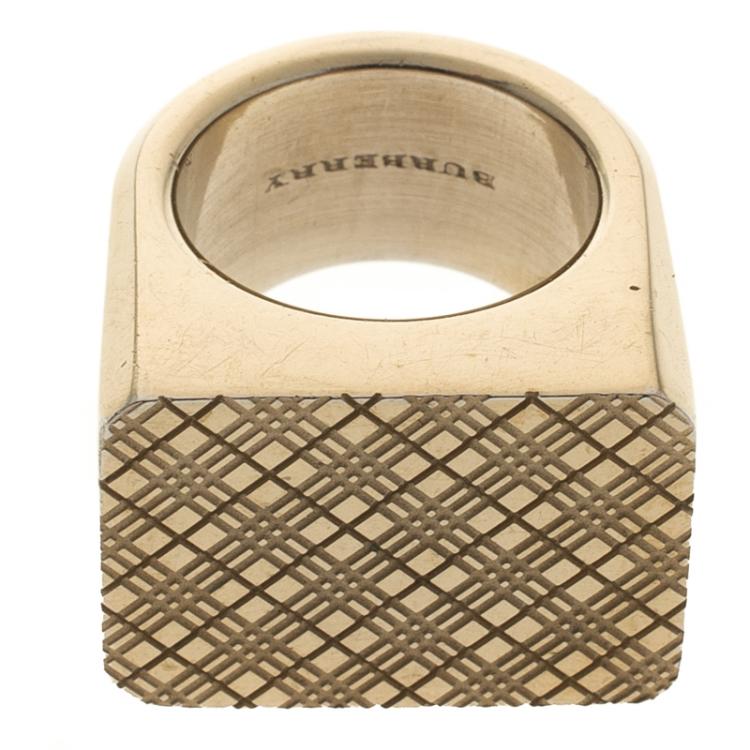 Burberry Check Pattern Gold Tone Chunky Ring Size 53 Burberry Tlc