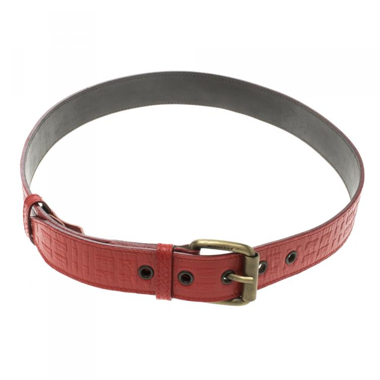 مملوكة مسبقًا Burberry Red Embossed Leather Belt 80cm
