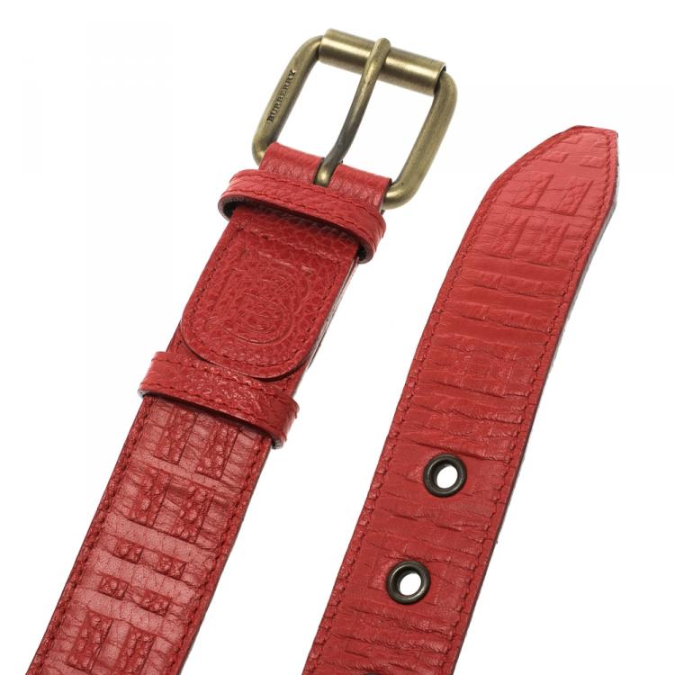 مملوكة مسبقًا Burberry Red Embossed Leather Belt 80cm