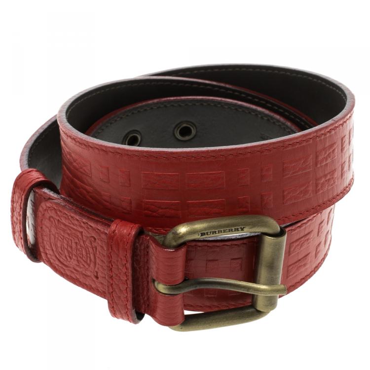 مملوكة مسبقًا Burberry Red Embossed Leather Belt 80cm