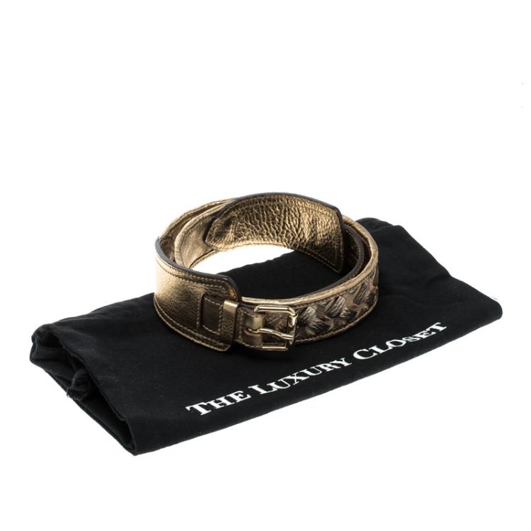 Pre Owned Burberry Gold Haymarket Woven Leather Belt 80cm