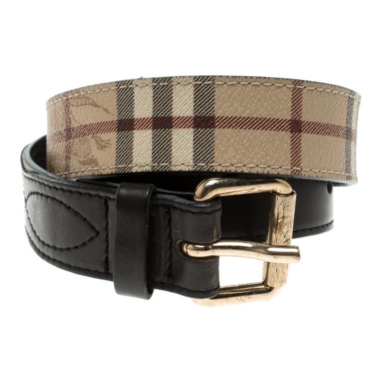 مملوكة مسبقًا Burberry Beige Leather Haymarket Check Belt 70 CM