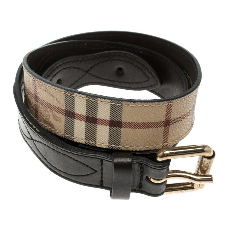 مملوكة مسبقًا Burberry Beige Leather Haymarket Check Belt 70 CM
