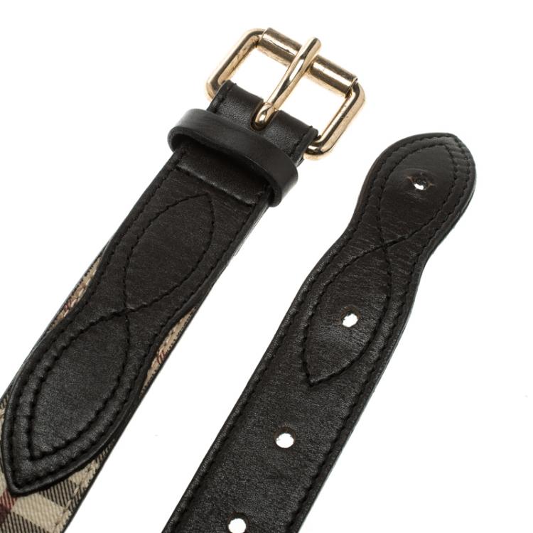 مملوكة مسبقًا Burberry Beige Leather Haymarket Check Belt 70 CM