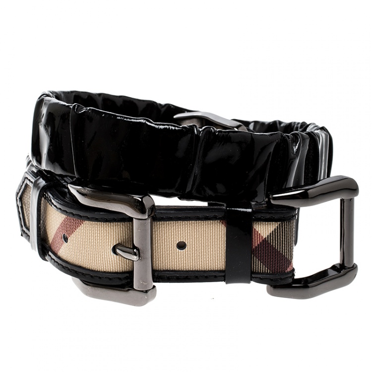 Pre Owned Burberry Black Nova Check Patent Leather Belt 110 cm