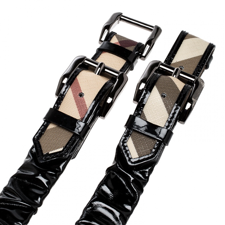 Pre Owned Burberry Black Nova Check Patent Leather Belt 110 cm