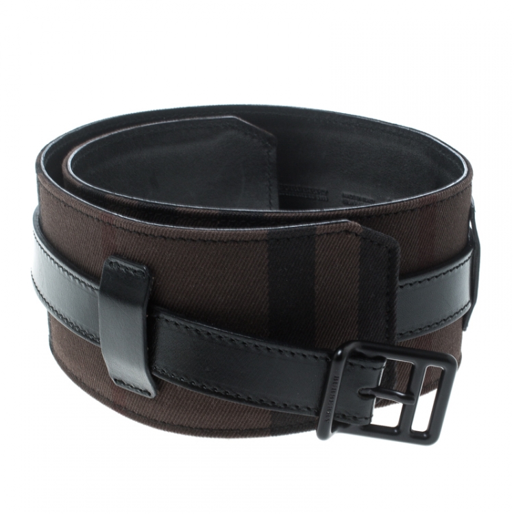 مملوكة مسبقًا Burberry Black/Dark Brown Check Fabric Wide Belt 85cm
