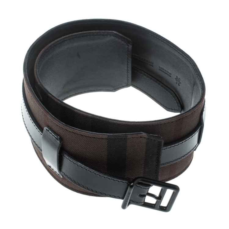 مملوكة مسبقًا Burberry Black/Dark Brown Check Fabric Wide Belt 85cm