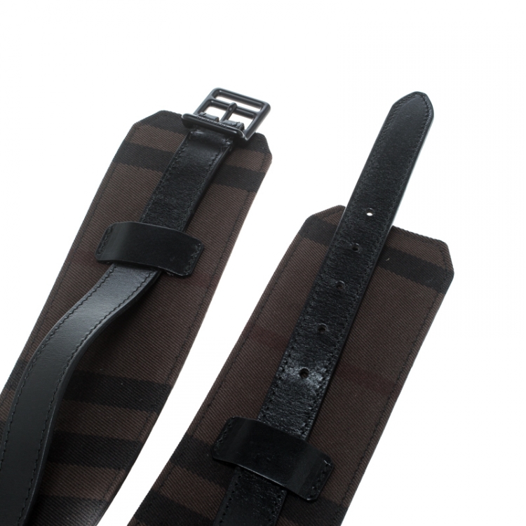 مملوكة مسبقًا Burberry Black/Dark Brown Check Fabric Wide Belt 85cm