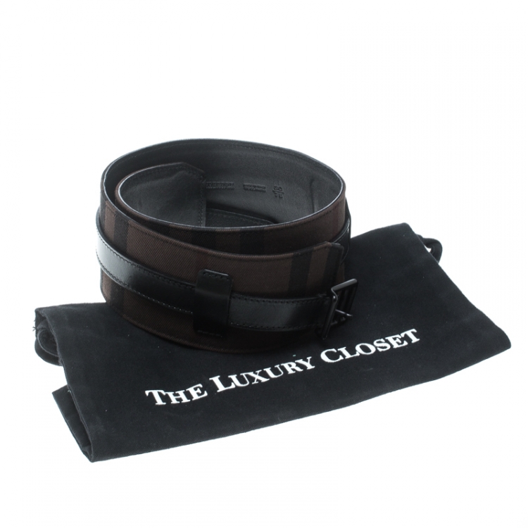 مملوكة مسبقًا Burberry Black/Dark Brown Check Fabric Wide Belt 85cm