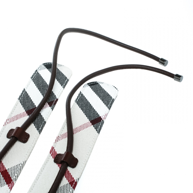 Pre Owned Burberry Off White/Brown Check Fabric and Leather Rope Detail Belt 80 cm