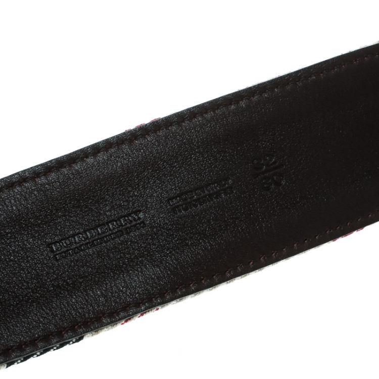 Pre Owned Burberry Off White/Brown Check Fabric and Leather Rope Detail Belt 80 cm