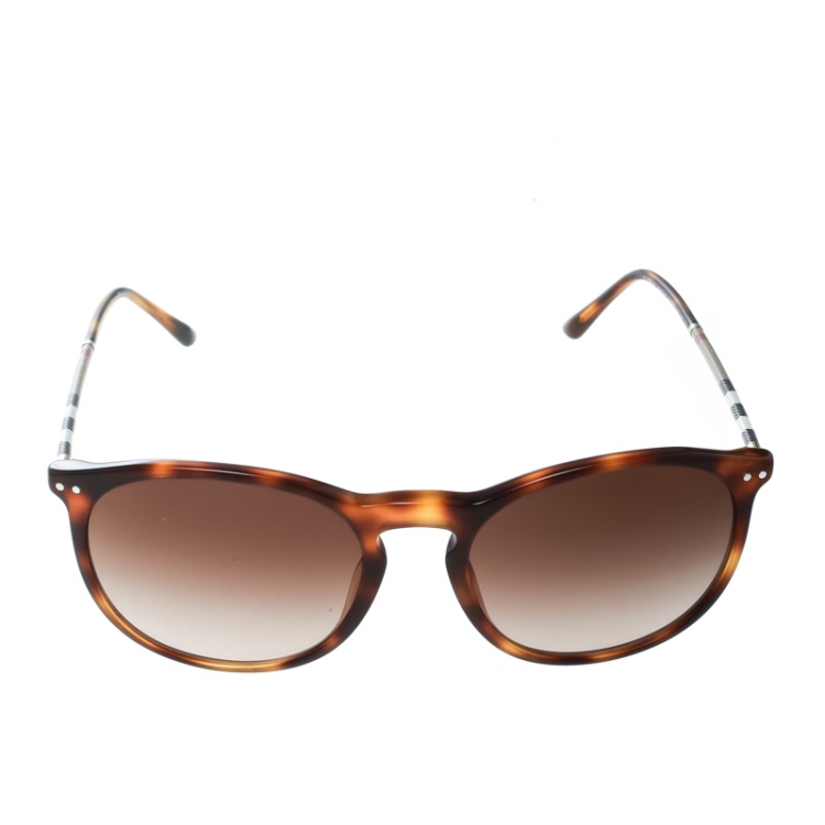 Pre Owned Burberry Havana/Brown Gradient B2450-Q Round Wayfarer Sunglasses