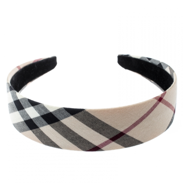 Pre Owned Burberry Beige Novacheck Fabric Headband