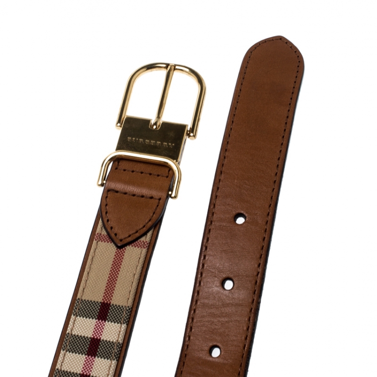 مملوكة مسبقًا Burberry Beige/Brown Housecheck Canvas Belt 80CM