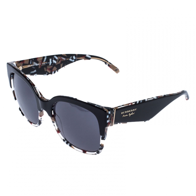 مملوكة مسبقًا Burberry Black House Check B 4271 Square Sunglasses