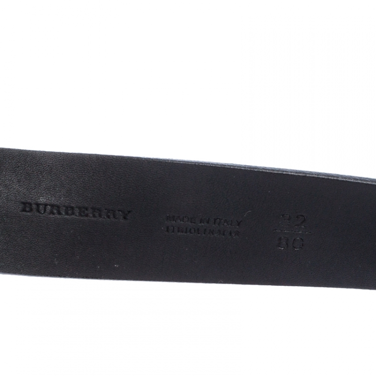 مملوكة مسبقًا Burberry Black Leather Check Buckle Belt 80CM