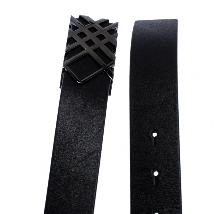 مملوكة مسبقًا Burberry Black Leather Check Buckle Belt 80CM
