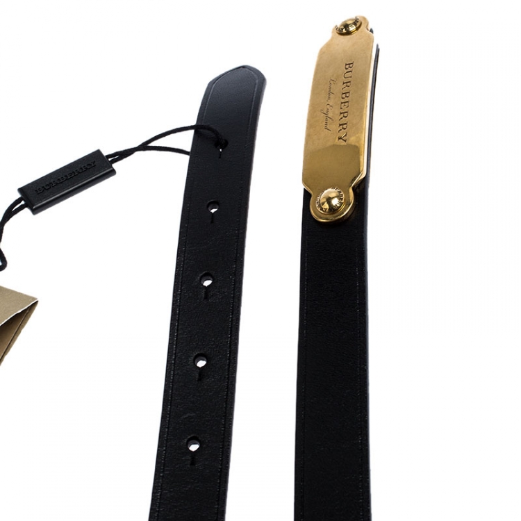 Pre Owned Burberry Black Leather Reese Slim Belt 100CM