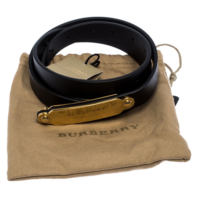 Pre Owned Burberry Black Leather Reese Slim Belt 100CM