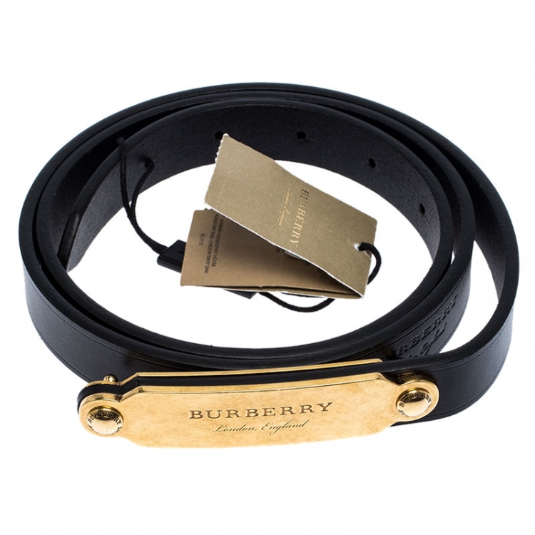 Pre Owned Burberry Black Leather Reese Slim Belt 100CM