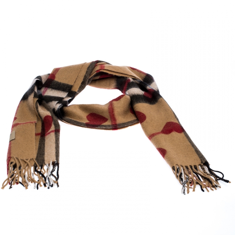 Burberry Beige Heart Print Giant Check Classic Cashmere Scarf Burberry | TLC