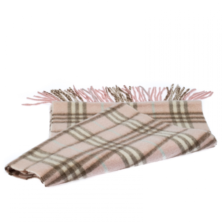 Pre Owned Burberry Pale Pink Nova Check Cashmere Scarf