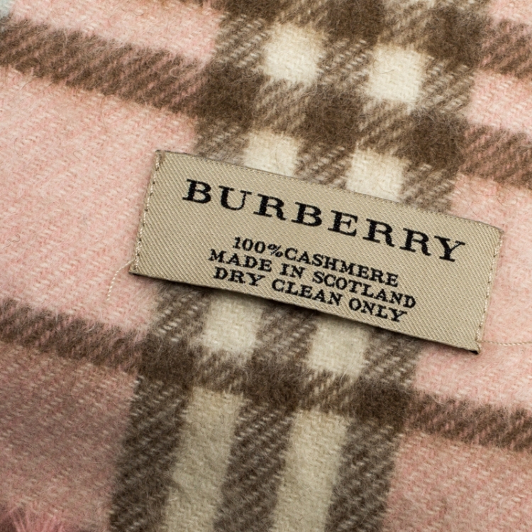 Pre Owned Burberry Pale Pink Nova Check Cashmere Scarf