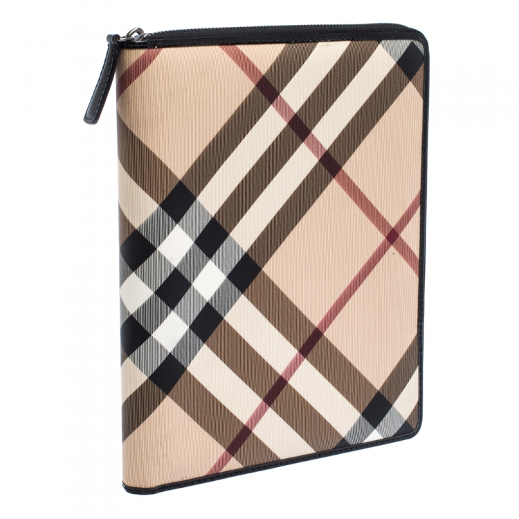 Pre Owned حافظة آيباد سحاب ملتف بلاستيك مشمع مربعات نوفا و جلد لامع بيج و أسود 
