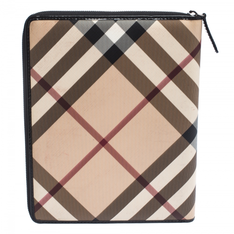 Pre Owned حافظة آيباد سحاب ملتف بلاستيك مشمع مربعات نوفا و جلد لامع بيج و أسود 