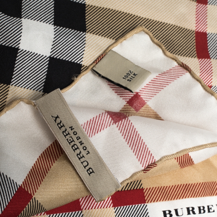 Pre Owned Burberry Beige House Check Print Silk Square Scarf