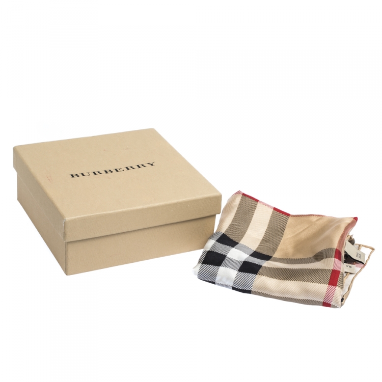Pre Owned Burberry Beige House Check Print Silk Square Scarf