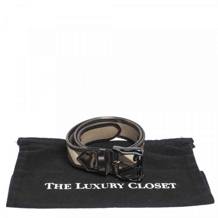 Pre Owned Burberry Metallic/Beige Check PVC and Patent Leather Eyelet Buckle Belt 80CM 