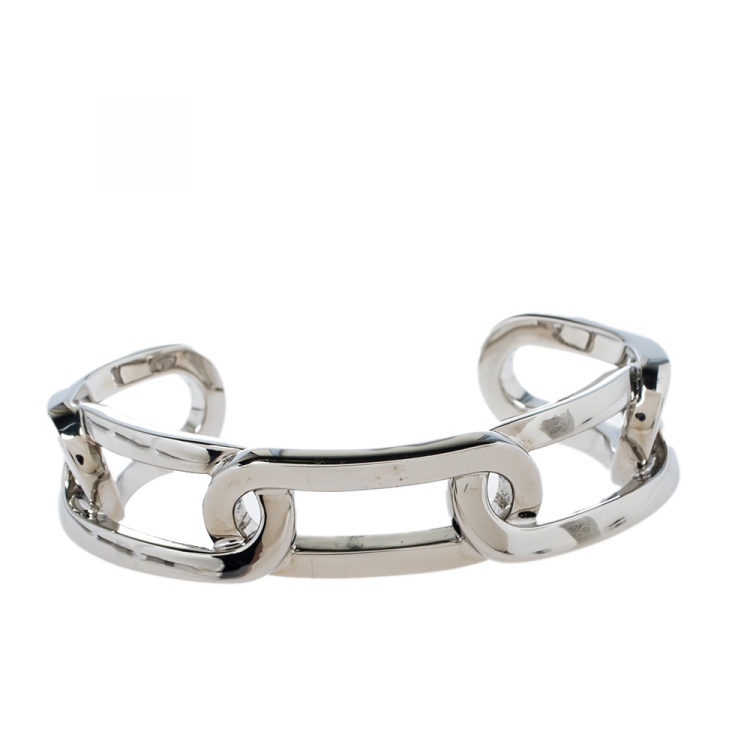 Burberry Chain Link Motif Palladium Plated Open Cuff Bracelet M Burberry |  TLC