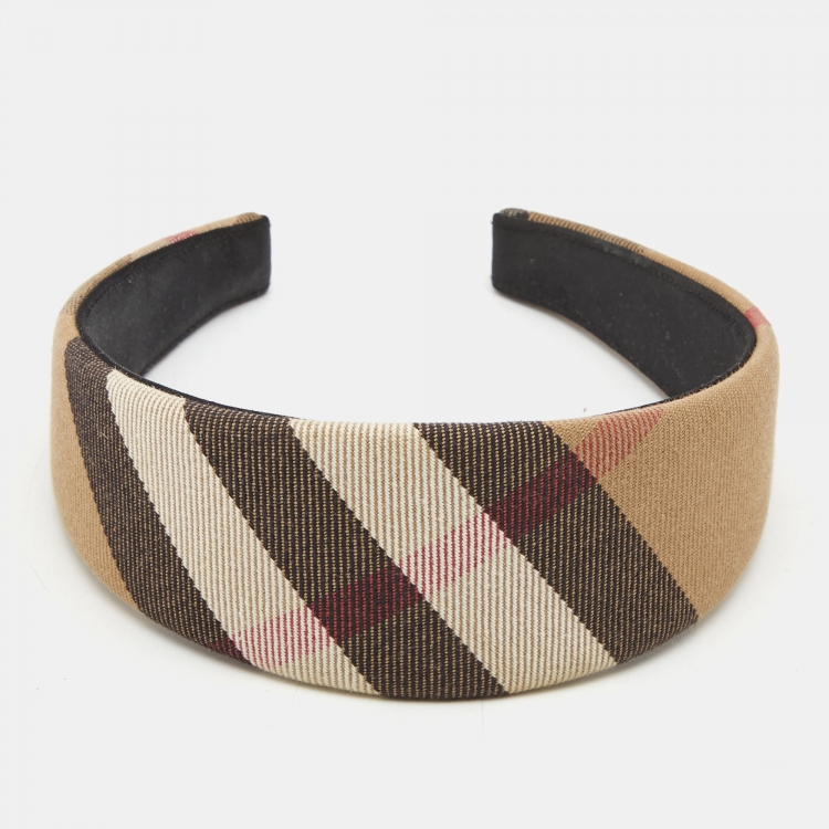 Pre Owned Burberry Beige Giant Checked Head Band