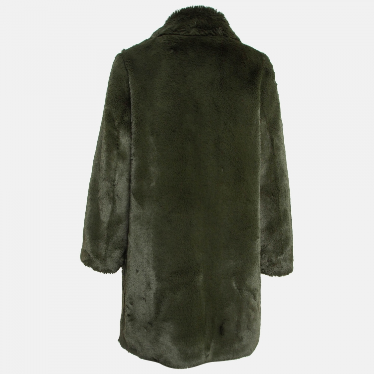 مملوكة مسبقًا Burberry Green Faux Fur Single Breasted Coat S