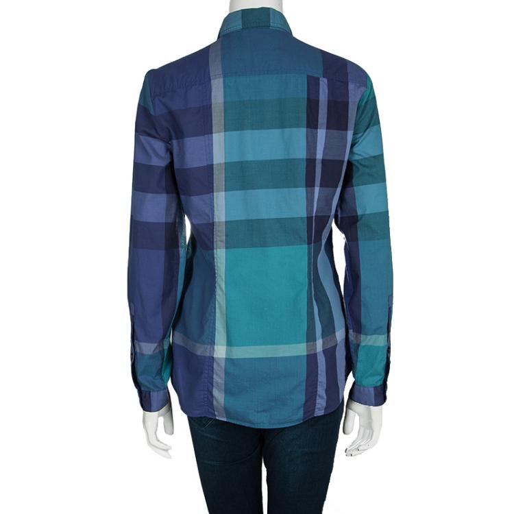 Pre Owned Burberry Blue Checked Long Sleeve Button Front Shirt S