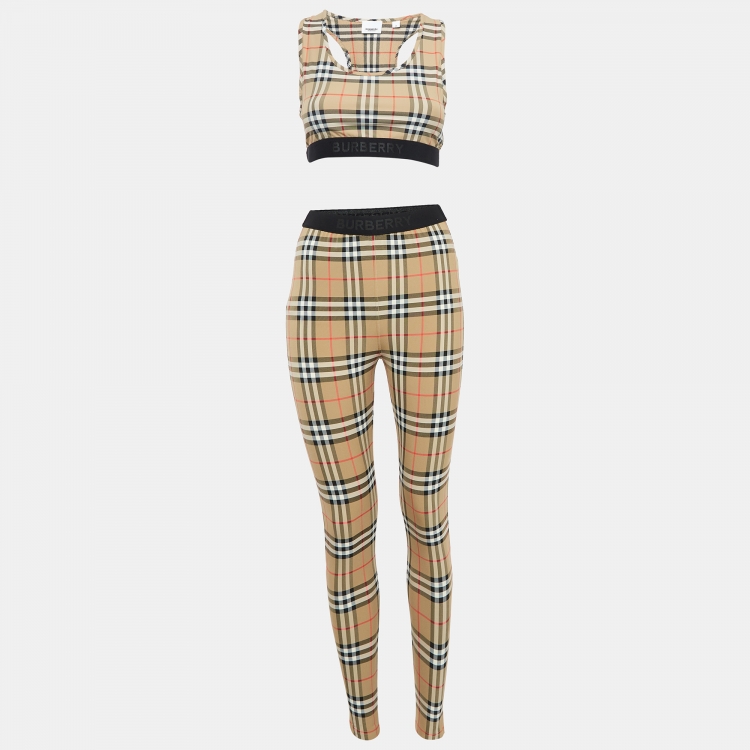 Burberry Brown Checked Jersey Leggings Set S M Burberry The Luxury Closet