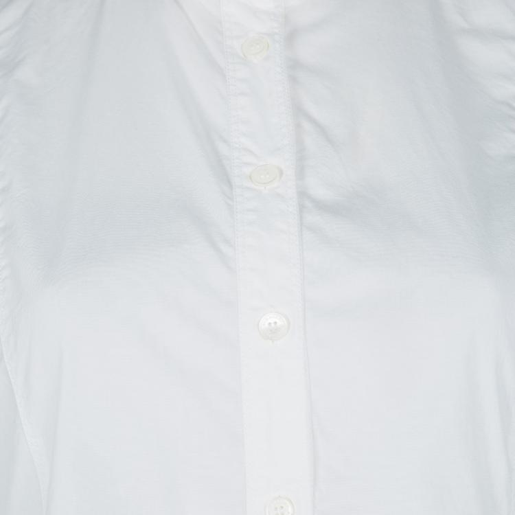مملوكة مسبقًا Burberry White Cotton Embellished Cuff Detail Gathered Long Sleeve Shirt L